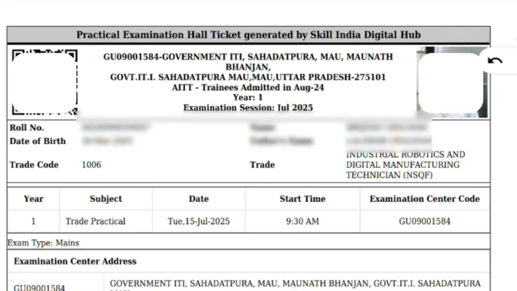 Showing ITI Practical or CBT ITI Admit Card 2026.