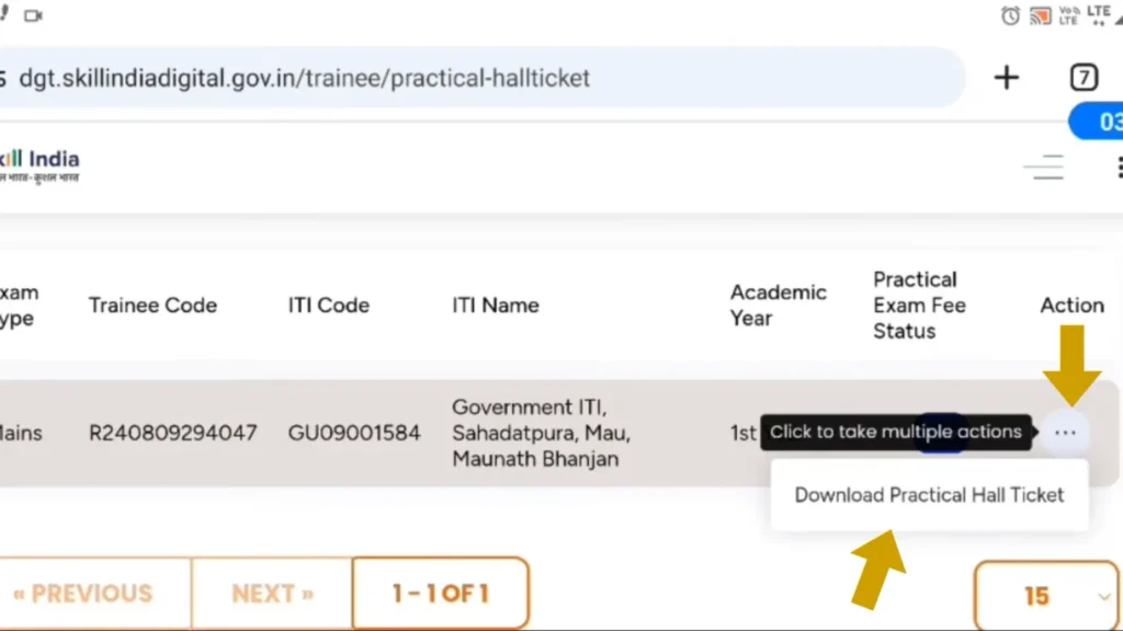 Showing downlaod links for Practical or CBT ITI Hall Ticket 2026.