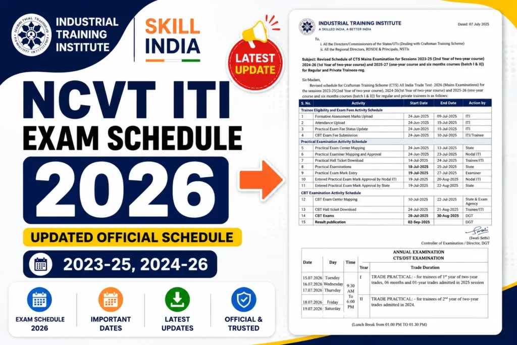 NCVT ITI Exam Time Table 2026 Out: Download Practical & CBT Exam Date PDF 1 NCVT ITI Exam Time table 20256 notice
